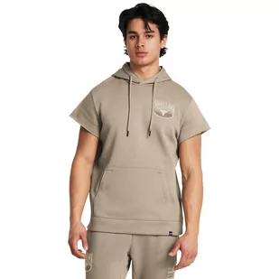 Męska bluza treningowa nierozpinana z krótkim rękawem Under Armour Project Rock Q1 SS Ess Fleece Hdy - beżowa - UNDER ARMOUR - Koszulki sportowe męskie - miniaturka - grafika 1