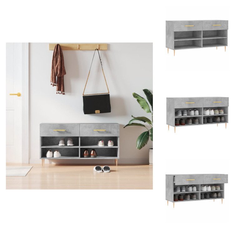 vidaXL Ławka na buty betonowa szara 102x35x55 cm materiał drewnopochodny - Stojaki i szafki na buty