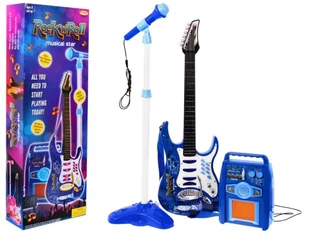 Gitara z akcesoriami dla dzieci 6+ Niebieski zestaw muzyczny Wzmacniacz + Mikrofon - Zabawki interaktywne dla dzieci - miniaturka - grafika 5