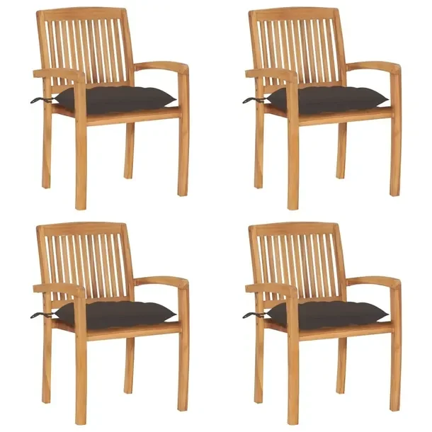 Zestaw 4 Drewnianych Krzeseł Ogrodowych z Poduszkami, Teak, Taupe 60x57,5x