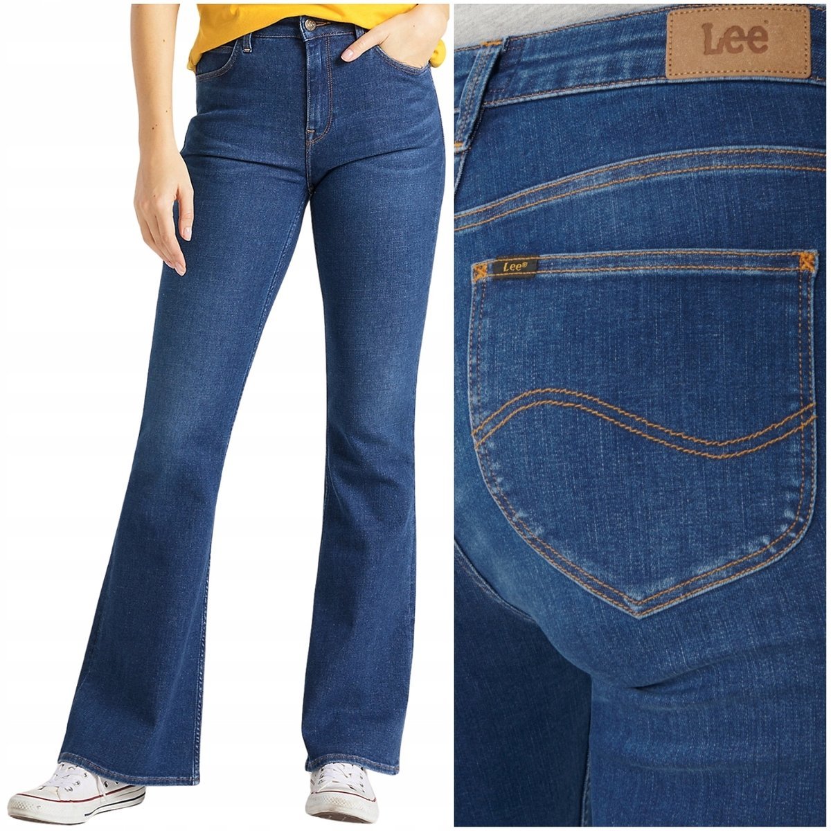 Lee Breese flare ciemne wysokie damskie spodnie jeansowe dzwony W27 L35