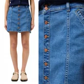 Spódnice - Wrangler Denim Mini Skirt Krótka Jeansowa Spódnica Rozpięcie Z Przodu S - miniaturka - grafika 1