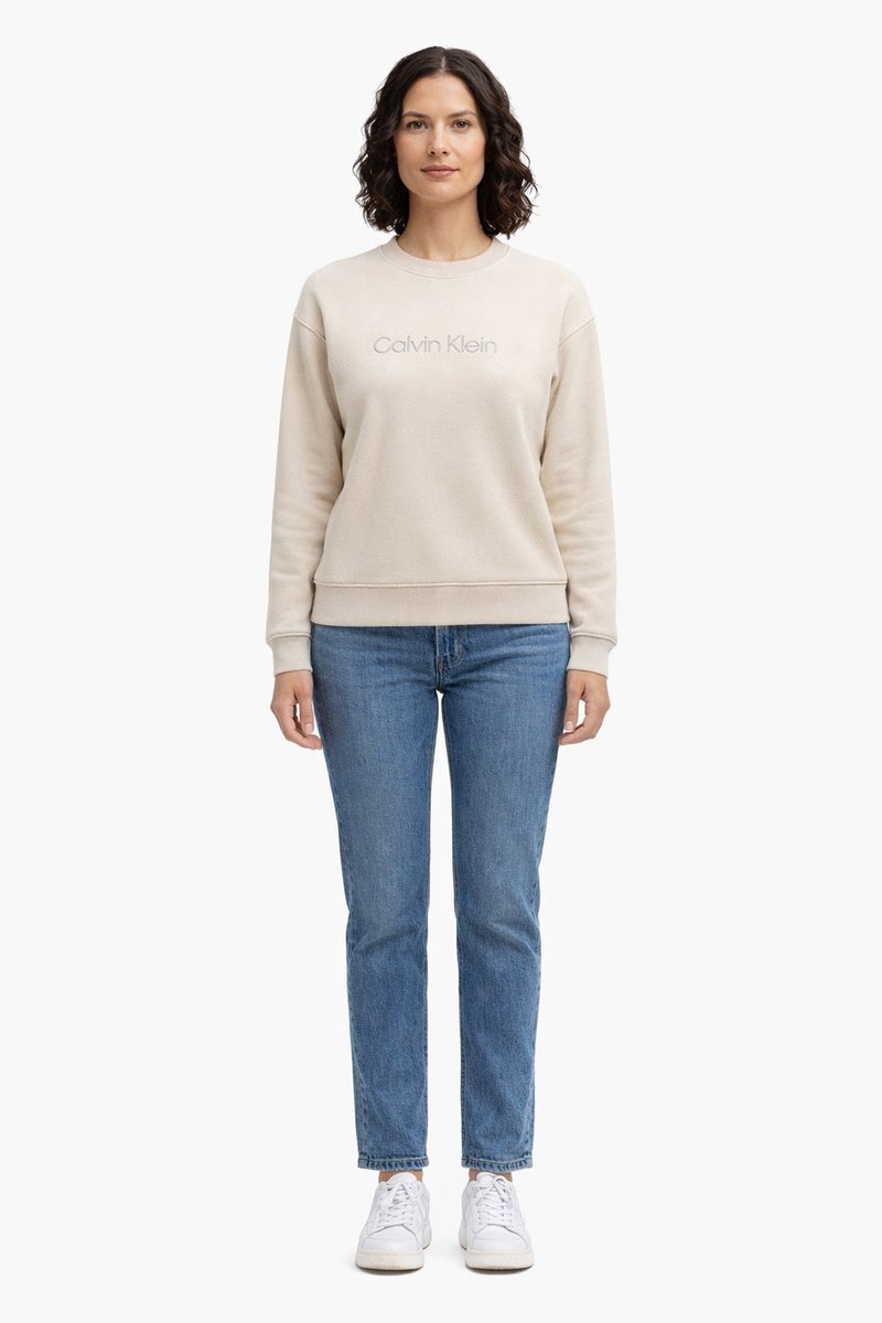CALVIN KLEIN BEŻOWA BLUZA DAMSKA BAWEŁNIANA Z LOGO XS 1I4A