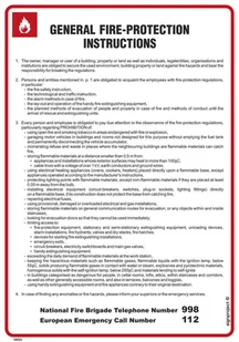 DB002 GENERAL FIRE - PROTECTION INSTRUCTIONS. INSTRUKCJA OGÓLNA PRZECIWPOŻAROWA (WERSJA ANGIELSKA), FN - FOLIA SAMOPRZYLEPNA; (245X350MM) - Instrukcje stanowiskowe BHP - miniaturka - grafika 1