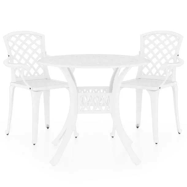 Zestaw Bistro z Odlewanego Aluminium Biały, Krzesła 61x60x93 cm, Stół 9