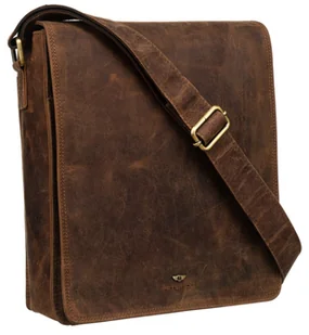 Duża pojemna torba męska na ramię ze skóry naturalnej PETERSON brązowa listonoszka z klapką miejsce na telefon kieszonki na suwak mieści a4 długi pa.. - Torby męskie - miniaturka - grafika 1