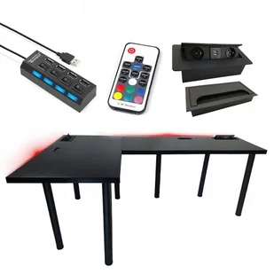 Biurko Gamingowe Narożne Czarne Gniazdo - Biurka gamingowe - miniaturka - grafika 1