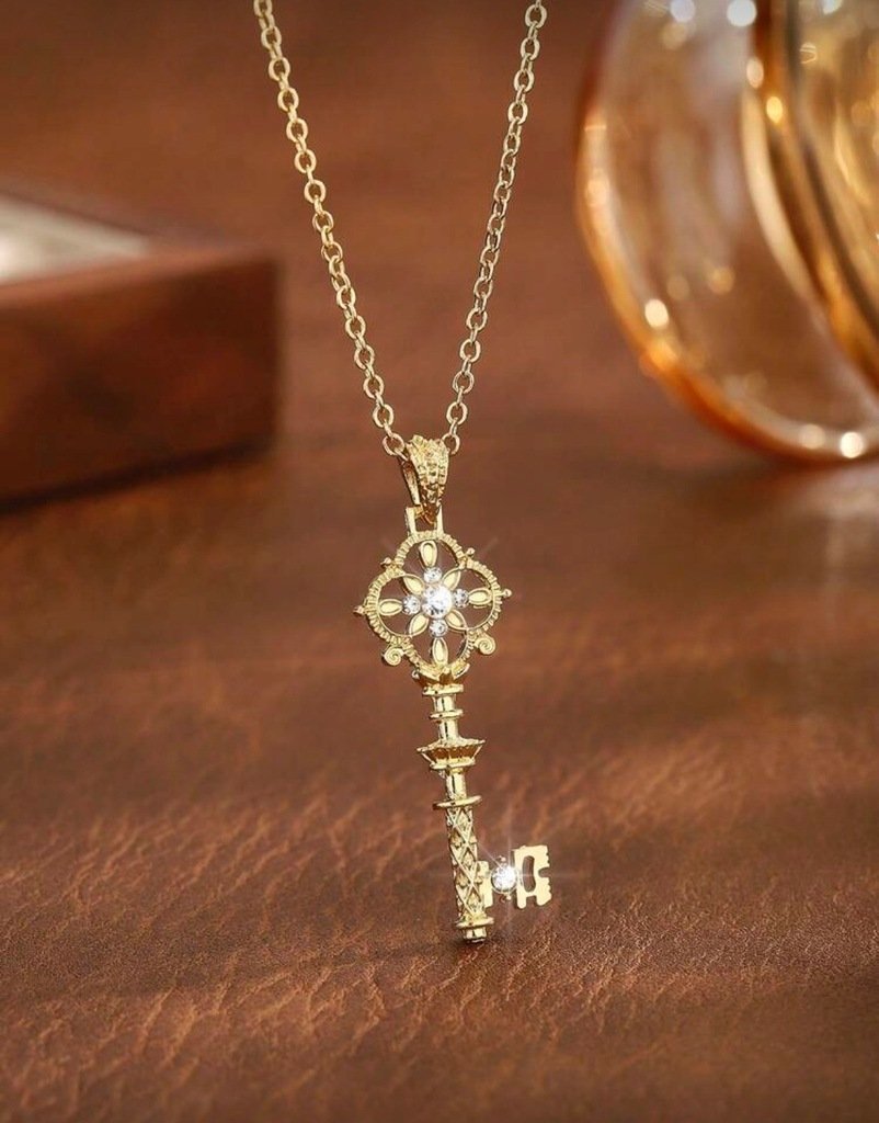 Naszyjnik Wisiorek Gotycki Klucz Zabytkowy Złoty Paryski Staroświecki Goth