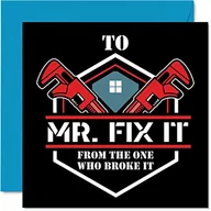 Kartki okolicznościowe i zaproszenia - Śmieszne kartki urodzinowe – Pan Fix It – kartka urodzinowa z podziękowaniami dla taty dziadka męża chłopaka od syna córki wnuka żony dziewczyny, 145 mm x 145 mm kartki z życzeniami z podziękowaniami - miniaturka - grafika 1