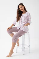 Piżamy damskie - Piżama damska LUNA kod 388 różowa beżowa w kwiaty listki rozpinana XXL - miniaturka - grafika 1