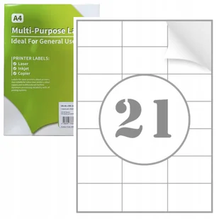 Etykiety samoprzylepne A4 63,5x38mm 2100 naklejek białe uniwersalne - Akcesoria do pakowania - miniaturka - grafika 1