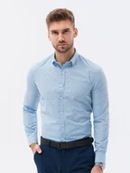 Koszule męskie - Koszula męska z długim rękawem w mikro wzór - błękitna V3 K634 - Ombre Clothing - miniaturka - grafika 1