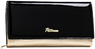 Portfele - PETERSON duży skórzany portfel damski lakierowany czarno złoty rozbudowany na karty elegancki na prezent ochrona RFID STOP - miniaturka - grafika 1