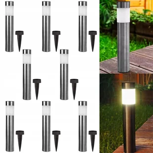 8x Słupek Ogrodowy LED Solarny - Okrągły Wbijany Stojący Lampa Zewnętrzna - Lampy ogrodowe - miniaturka - grafika 1