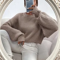 Bluzy damskie - TEMU Jesienno-Zimowa Elegancka Bluza Damska, Casualowa Wszechstronna Okrągła Dekoltura Jednokolorowa Krótka Gruba Sweter, Luźna Oversize Codzienna - miniaturka - grafika 1