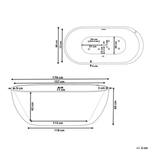 Wanna Wolnostojąca Led Z Hydromasażem 170 X 80 Cm Czarna Nevis Iii! - Wanny z hydromasażem - miniaturka - grafika 11