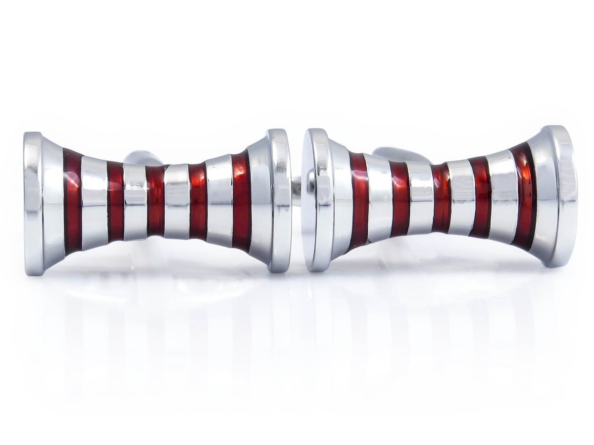 Srebrno-czerwone spinki do mankietów A169