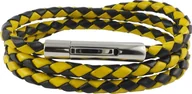 Naszyjniki męskie - Skórzany naszyjnik Skórzany pasek 4 mm męski naszyjnik czarny / żółty o długości 17-100 cm z zapięciem dźwigniowym w oplocie srebrnym, długość: 23 centymetry - miniaturka - grafika 1