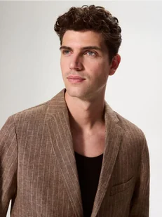 Reserved - Lniana marynarka regular fit - brązowy - Marynarki męskie - miniaturka - grafika 1