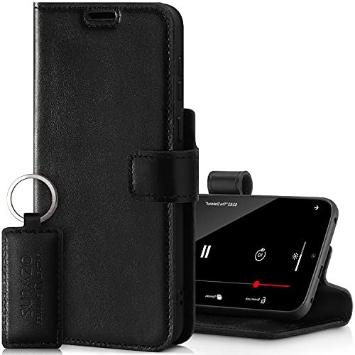 SURAZO Prestige etui na telefon komórkowy Apple iPhone 13 Mini – etui ochronne z prawdziwej skóry premium z funkcją stojaka, przegródką na karty, ochroną RFID, ręcznie robione, składane, etui typu