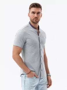 Koszula męska dzianinowa z krótkim rękawem - szara V5 K543 - Koszule męskie - miniaturka - grafika 1