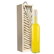 Domowy wyrób alkoholu - Drewniana, ażurowa skrzynka na wino - Liść | FUTURA + butelka - miniaturka - grafika 1