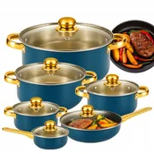 Zestawy garnków i patelni - KOMPLET GARNKÓW KUCHENNYCH 12 ELEMENTÓW PATELNIA + POKRYWKI GARNKI STALOWE - miniaturka - grafika 1
