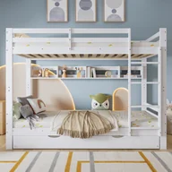Łóżka dla dzieci i młodzieży - Łóżko piętrowe 90x200cm - z łóżkiem wysuwanym - z półkami i drabiną - Drewno lite + MDF - Biały (bez materaca) - miniaturka - grafika 1