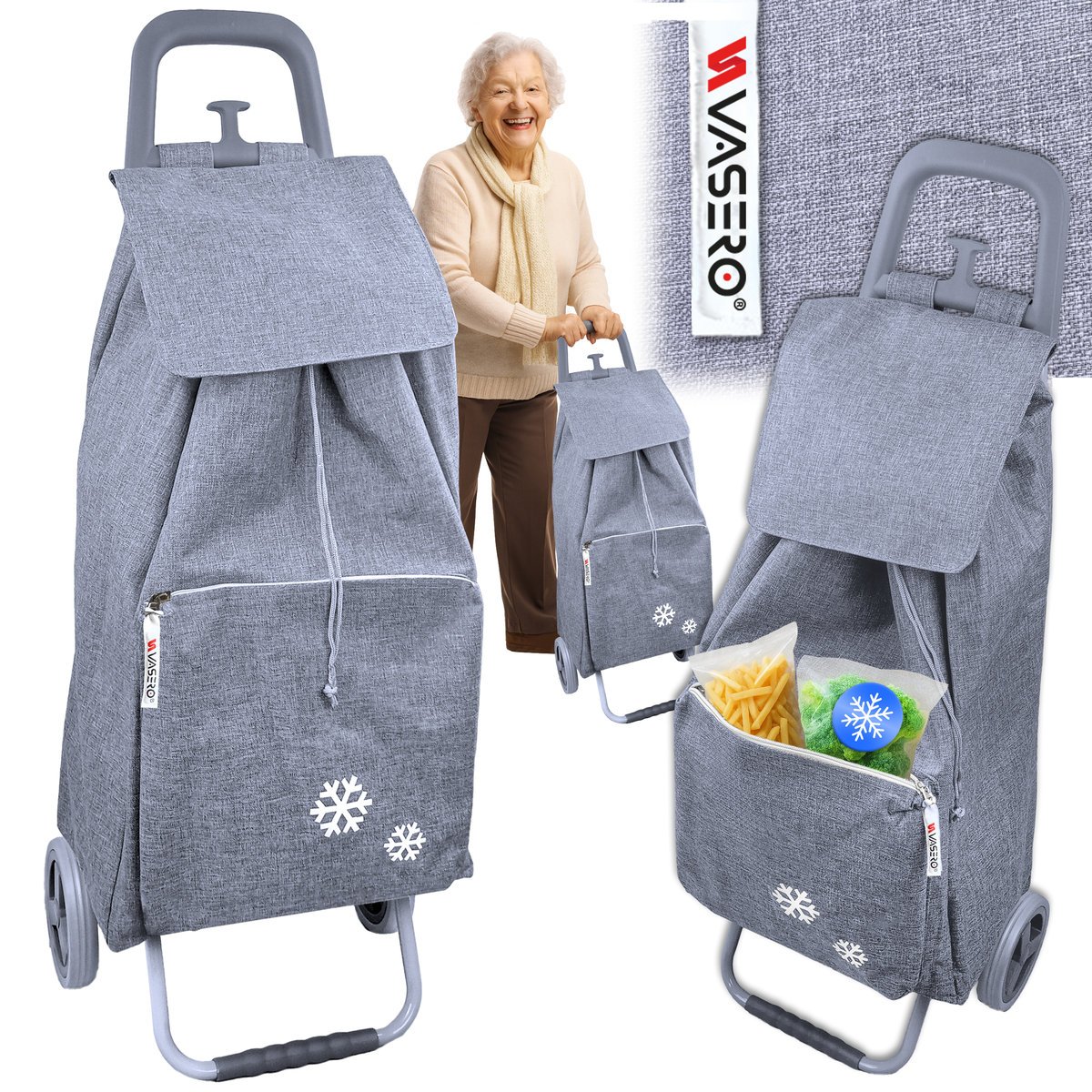 WÓZEK na zakupy ZAKUPOWY wytrzymały szary TORBA na kółkach TERMO WYTRZYMAŁA