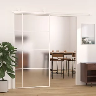 Drzwi przesuwne, szkło ESG i aluminium, 102,5x205 cm, biały - Drzwi wewnętrzne - miniaturka - grafika 1