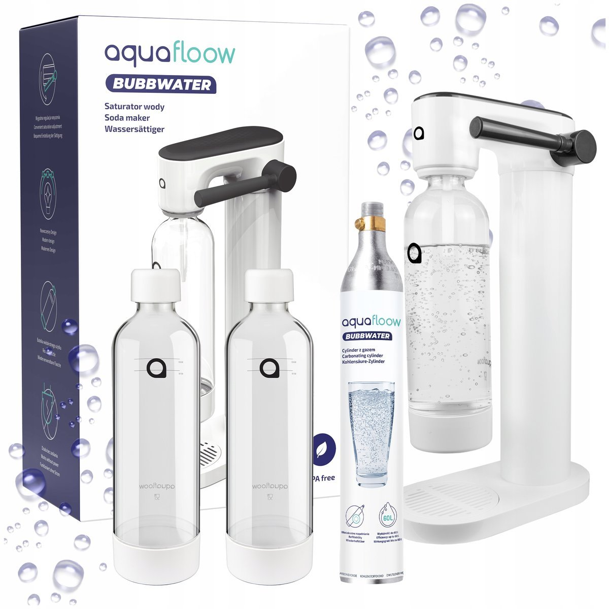 Saturator do wody gazowanej aquafloow cylinder co2 + 3x butelka na wodę