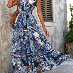 TEMU Letnia Sukienka z Dekoltem w Serek dla Kobiet YT - Sukienki - miniaturka - grafika 1