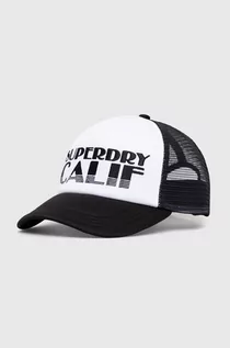 Czapki damskie - Superdry czapka z daszkiem kolor biały wzorzysta - grafika 1