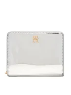 Portfele - Tommy Hilfiger Mały Portfel Damski Med Za W/Flap Met AW0AW18037 Srebrny - miniaturka - grafika 1