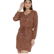 Sukienki - Sukienka damska Only Melanie prosta wiązana ceglasta-L - miniaturka - grafika 1