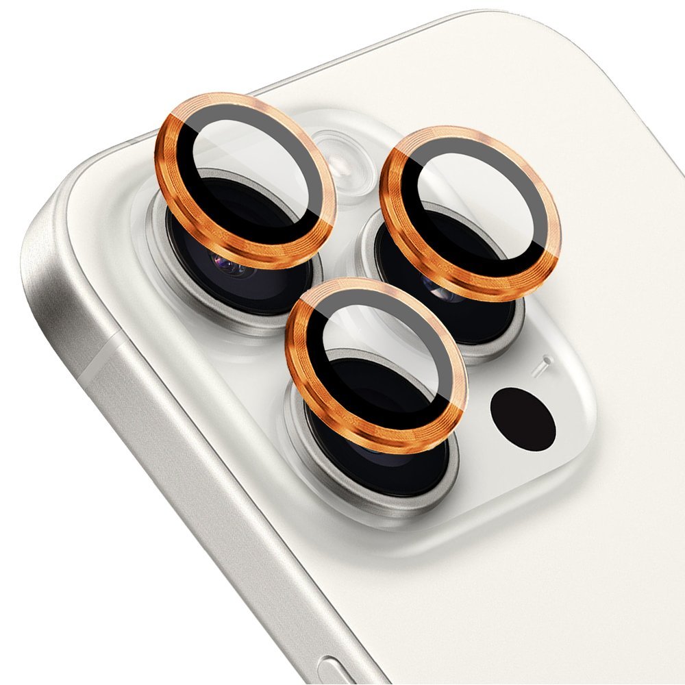 Osłona aparatu, szkło 9H do iPhone 15 Pro, 1 zestaw, pomarańczowa
