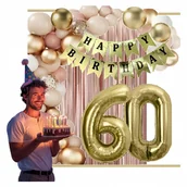 Balony i akcesoria - Balony Złote Dekoracje Na Urodziny Cyfra 60 Lat Beż Wild Rose Gold Komplet - miniaturka - grafika 1