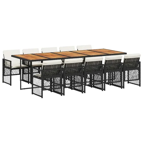 Zestaw Mebli Ogrodowych Rattan PE, Stal, Drewno Akacji, Czarny 275x106x73 c