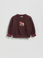 Bluzy dla dziewczynek - Reserved - Bawełniana bluza z nadrukiem - ciemnobrązowy - miniaturka - grafika 1