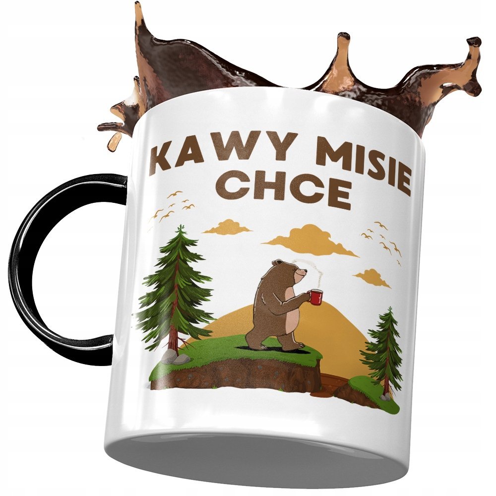 Kubek Czarny Śmieszny Zabawny Kawy Misie Chce z Nadrukiem ze Zdjęciem + Opakowanie na prezent (wzór 01)