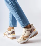 Sneakersy damskie - Beżowe sneakersy na koturnie Leopoldo-40 - miniaturka - grafika 1