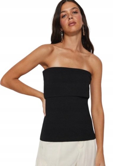 TRENDYOL TOP Z ZAMKIEM CZARNY TUBA GŁADKI M 5_A