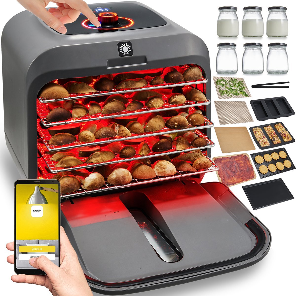 Suszarka do Grzybów na podczerwień 11w1 DUŻA Yoer 500W + 5 sit Automatyczna