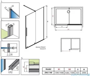 Radaway Furo Brushed Nickel DWJ drzwi prysznicowe 140cm prawe szczotkowany nikiel 10107722-91-01R/10110680-01-01 | - Akcesoria do armatury i ceramiki - miniaturka - grafika 2