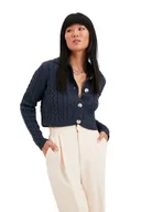 Swetry damskie - Trendyol Damski sweter rozpinany z dekoltem w serek, jednokolorowy, indygo, L, Indygo, L - miniaturka - grafika 1