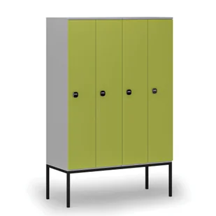 Drewniana szafa ubraniowa z podstawą, 4-drzwiowa, 1871 x 1200 x 500 mm, zamek RFID, szary/zielony - Szafy biurowe - miniaturka - grafika 1