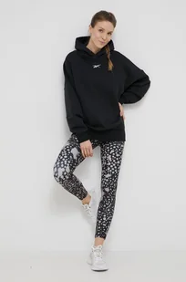 Reebok bluza dresowa Studio Recycled Lux damska kolor czarny z kapturem gładka H51828.100012005 - Bluzy damskie - miniaturka - grafika 1