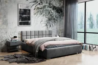 Łóżka - Łóżko tapicerowane Dream z zagłówkiem, 160x200 cm, łóżko podwójne z podstawą łóżka i drewnianą ramą z listew, tkanina welurowa: szary - miniaturka - grafika 1