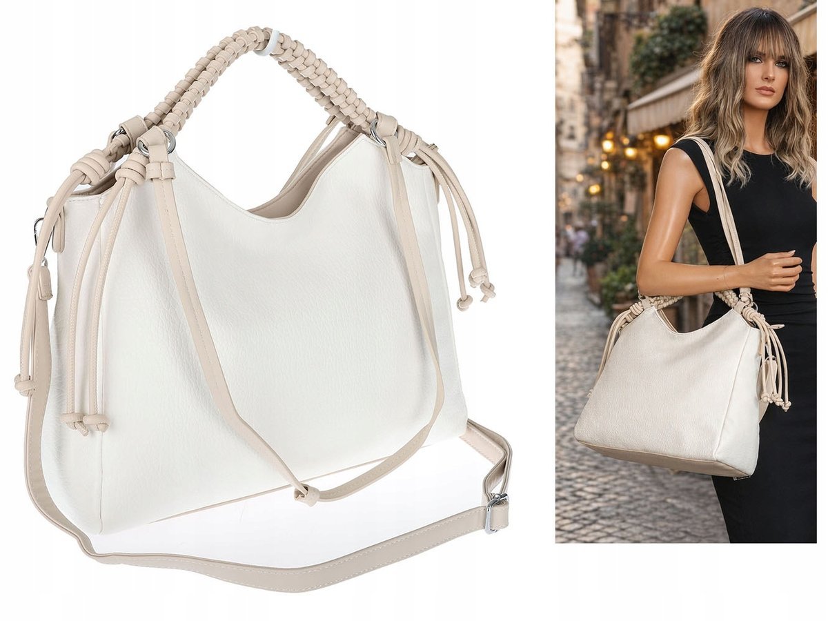 Torebka Damska Shopper na Ramię pojemna listonoszka Maria C. MC599 biała