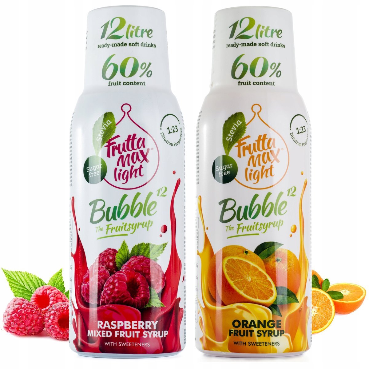 FruttaMax Koncentraty do Saturatora Syropy Owocowe Malina i Pomarańcza Light, 0,5l